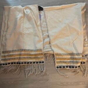 Johnny Was Cream and White Fringed Shawl